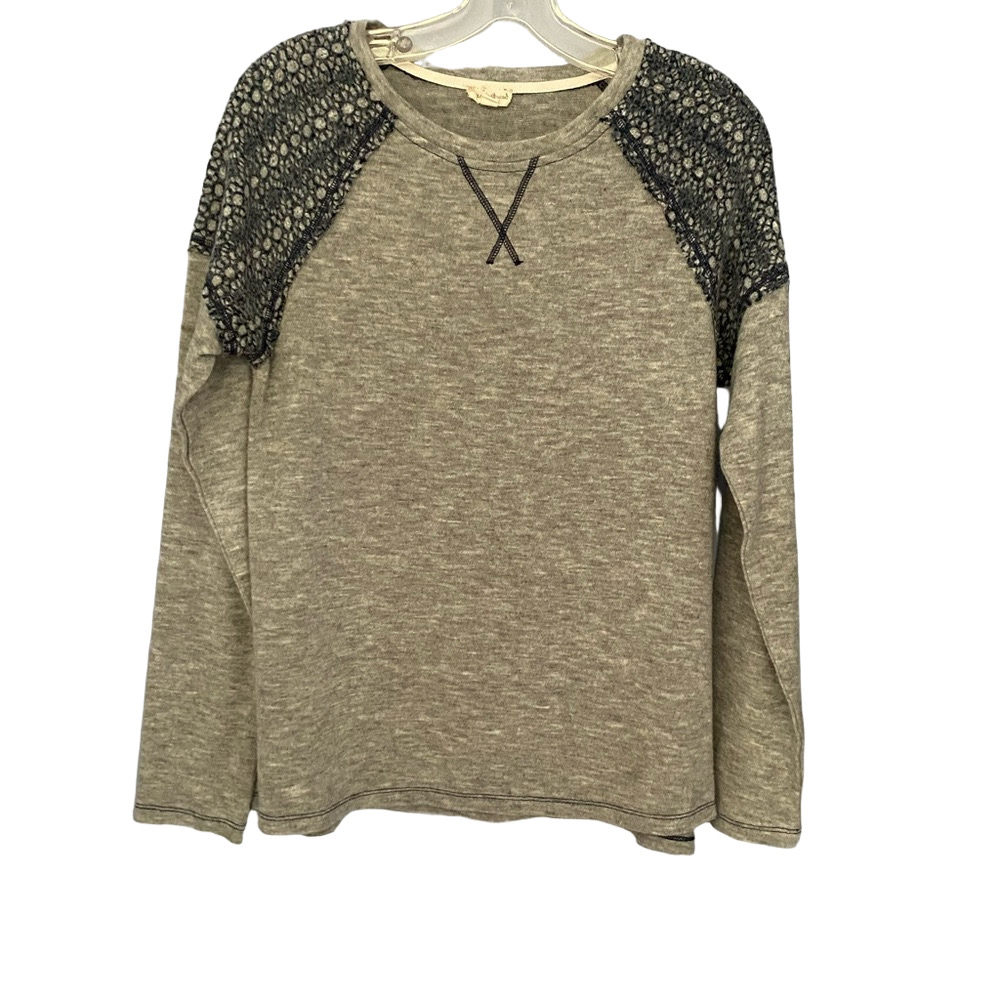 Hem & Thread Gray Lace Detail Top Boho Chic Long Sleeve Knit Women’s S